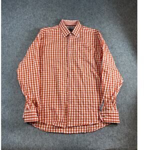 Johnston & Murphy Checkered Tailored Fit Shirt Mens 2XL Orange White Button Up